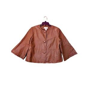 Newport News Short Jacket Sz 14 100% Leather 3/4 Bell Sleeves Lined Style #M5303